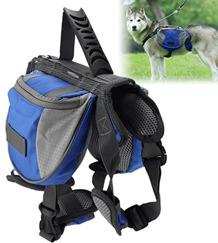 Pssopp Hunde-Satteltaschen Nylon Hound Travel Camping Pack mit Reflexstreifen Atmungsaktiv und Bequem für Hunde(M)