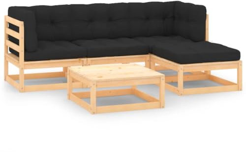 vidaXL Garten Lounge Set 5-TLG., Gartenmöbel Set Sitzgruppe für Garten Terrasse Balkon, Modular Sofa mit Kissen, Garnitur Loungemöbel, Massivholz Kiefer