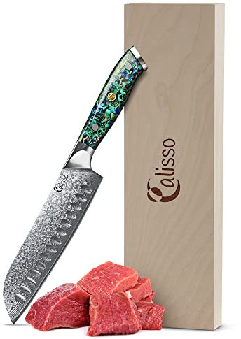 Calisso Santoku 67 Lagen Damaststahl - Damastmesser, Küchenmesser, japanisches Messer, Kochmesser