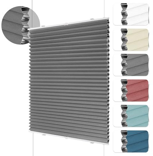 HOMEDEMO Wabenplissee Plissee ohne Bohren Klemmfix Verdunklung Thermo Zweifarbig Grau 90 x 120cm(BxH) Faltrollo 100% Blickdicht, Sonnenschutz & Schallschutz Plisseerollo für Fenster & Tür