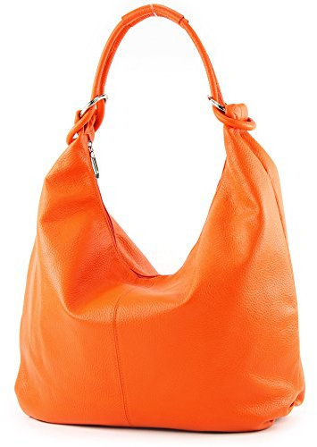 modamoda de 337 Damen Leder Schultertasche Shopper Large handmade in Italy, Farbe:Orange