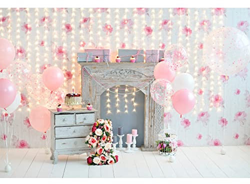 Aoihrraan 1,5x1m Cake Smash Hintergrund Mädchen 1. Geburtstag Blumen Rosa Luftballons Glitzer Lichter Dessert Tisch Fotografie Hintergrund für Kinderzimmer Tapete Babyparty Party Foto Requisiten