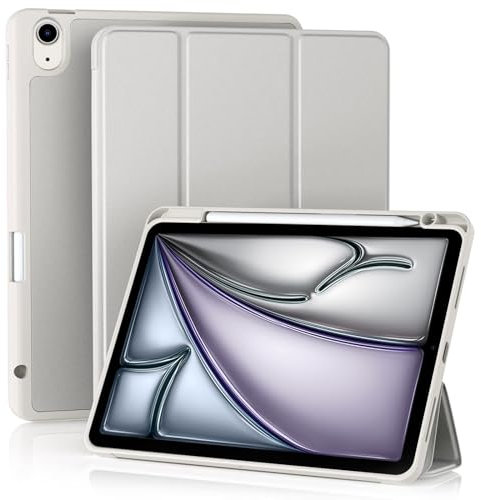 Maledan Cover Compatibile con iPad Air 6 11 Pollici M2 2024/iPad Air 5 4 Generazione 2022/2020 10,9 Pollici con Portamatite, Custodia Protettiva Supporta Apple Pencil Auto Sveglia/Sonno, GrigioChiaro