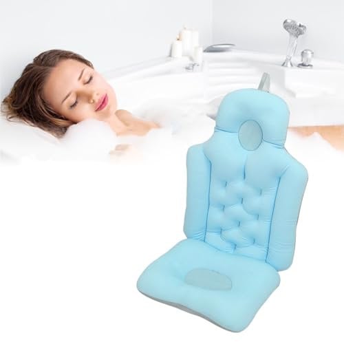 Blue Spa Bath Pillow with Headrest & Back Support - Folding, Breathable Bathtub Cushion