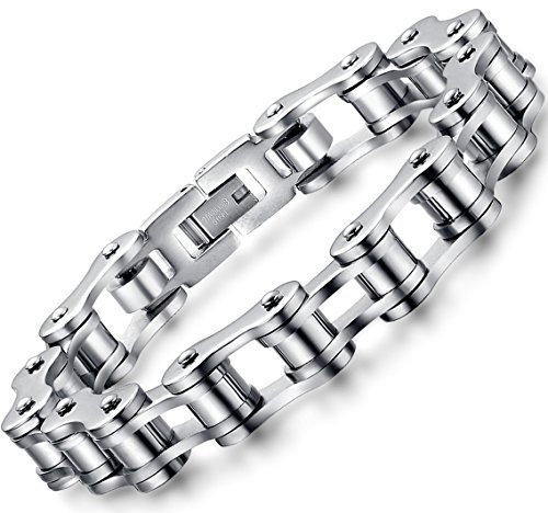 OSTAN Herren Edelstahl Armbänder Fahrradkette Biker Motorradkette Gliederkette Herren Armband Rock Band Armreif (silber, 20)