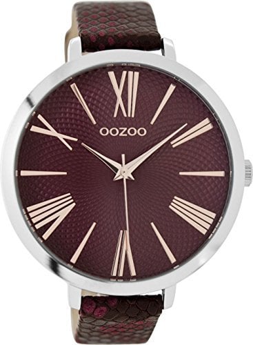 Oozoo Damenuhr mit Snake Look Lederband XXL 48 MM 48 MM Weinrot/Weinrot C9171