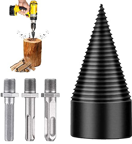 50mm Rimovibile Legna Da Ardere Splitter Bit Split Trapano Vite di Legno Splitter Tronchi Rotondo/Esagono/Triangolo Gambo Cono Cacciavite (50 mm + 3 maniglie)