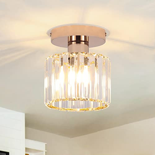 MRHYSWD Moderne Kronleuchter Kristall, 1-Flammig Deckenleuchte Gold Deckenlampe Kristall Mit Runden Schirm, Deckenlampe E27 Wohnzimmer Schlafzimmer KüChe Badezimmer Flur, Keine GlüHbirne