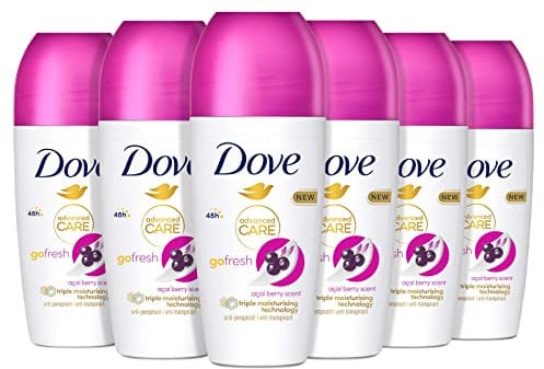 Dove, Deodorante Roll On Advanced Care Açai, Antitraspirante, Formula Delicata Con Tripla Azione Idratante, Protezione Fino a 48 Ore, Unisex, 6 Pezzi da 50 ml