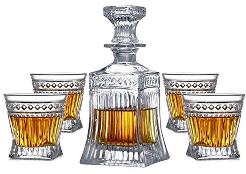 Decantador de vino Conjuntos de decantador de whisky Conjunto de decantador de whisky de cristal que consta de 500 ml de whisky Vasos de vaso de whisky a la moda Traje de cinco piezas 25,3 cm * 10,7