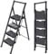 KINGRACK Escalera Plegable de 4 Peldaños Capacidad de 400 kg con Pedales Antideslizantes Anchos, Manubrio de Esponja, Escalera de Tijera de Acero, Escalón Taburete para Hogar Cocina Oficina, Negro