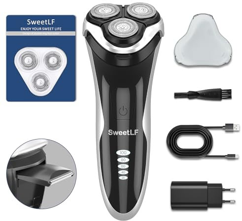 SweetLF Rasierer Herren Elektrisch Rasierapparat mit Präzisionstrimmer Bartschneider Nass- & Trockenrasierer Elektrorasierer IPX7 wasserdicht & Energieanzeige (blau) (schwarz silber)