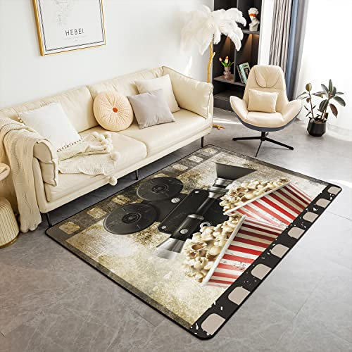 Kino Dekor Teppich, Vintage Kino Poster Wohnzimmer Teppiche für Balkon Terrasse Popcorn Indoor Bodenmatte Old Fashion Home Decor Wohnzimmerteppich 100x150cm Rutschfest Küchenteppich Pflegeleicht