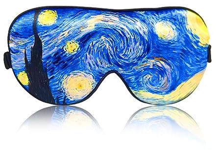 ECHOLLY Van Gogh Schlaf-Augenmaske, perfekte Lichtblockout-Komfort, weiche Augenmaske für Damen und Herren, 1 Paar Ohrstöpsel, Augenmaske zum Schlafen, mit Tasche für Reisen (Sternennacht)