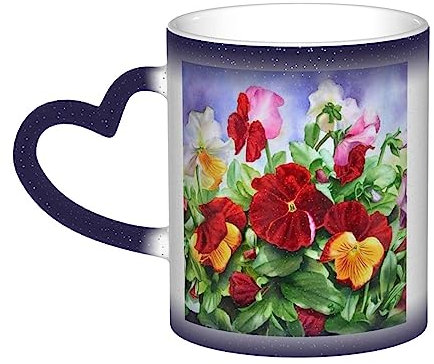 VACSAX Wärmewechselnde Tasse Keramik Kaffeetassen Stiefmütterchen Perfektion Druck Hitzeempfindliche Porzellan Teetasse