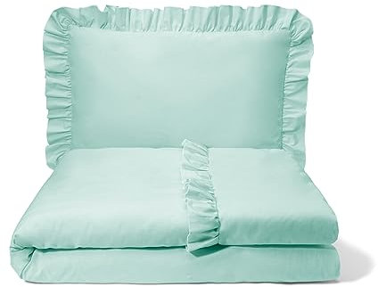 balbina Kinderbettwäsche Baumwolle, 2-teilige Babybettwäsche, Bettwäsche-Set für Kinder, Bettwäsche mit Rüsche & Reißverschluss, Bettbezug 100 x 135 cm & Kopfkissenbezug 60 x 40 cm, Mint