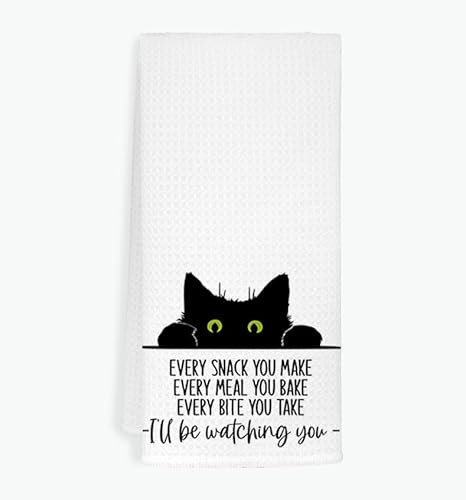 EXUQO Funny Cat Küchentücher – Schwarze Katzen Hand- und Geschirrtuch-Set, Einweihungsgeschenk (weiß)