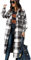 Yming Frauen Lange Ärmel Plaid Mantel Shacket Revers Button Down Oversized Mode Mantel Schwarz XL