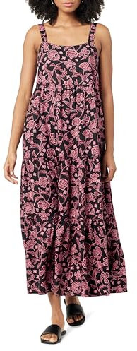 The Drop Britt Robe Longue Évasée À Volants pour Femme, Imprimé Cachemire Noir/Rose, XXL Grande taille