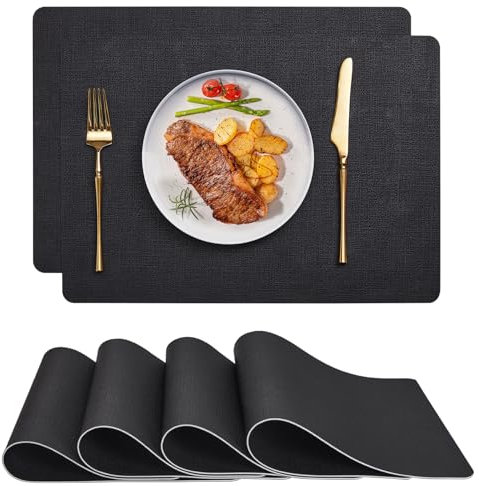 Myir JUN Tischsets Abwaschbar und Untersetzer 4er Set, Platzsets Abwaschbar Doppelseitig Bedruckt Kunstleder Schmutzabweisend & rutschfest, Platzdeckchen Abwischbar Lederoptik für Küche & Esszimmer