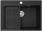 CECIPA Fregadero de Cocina Negro 60 x 45 cm, 1 Seno con Cestillo Colador, Granito con Sifón Classic y Rebosadero, para Mueble Bajo a Partir de 60 cm