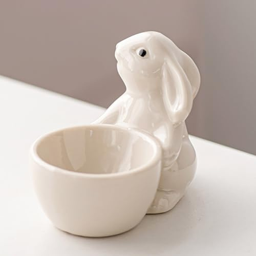 Porte-œufs à la coque, support créatif en céramique pour œufs durs en forme de lapin - Pour œufs durs - Cadeau de cuisine - Blanc