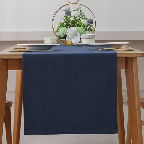Tischläufer Tischwäsche Tischdecke Baumwolle und Hanf, Wasserdicht ölfest Und Fleckschutz Tischwäsche Anti Kratzer Und Anti SchneidenTischläufer Für Tischdekoration (40 x 140 cm,Dunkelblau)