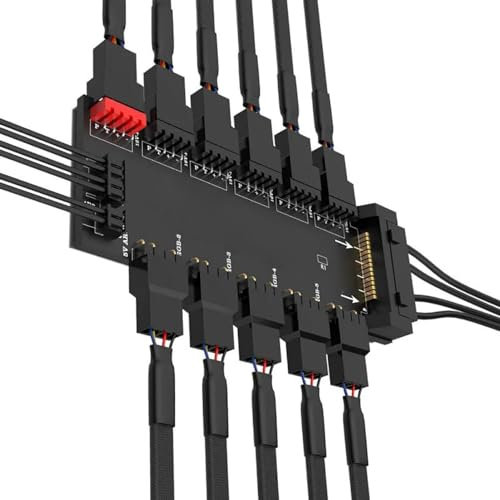 ARGB- und PWM-Hub, 5 Ports 5V 3PIN ARGB und 6 Ports 12V 4Pin PWM-Lüfter-Hub für Adressierbare RGB-Beleuchtung, 12V 4Pin SATA-Netzteil,