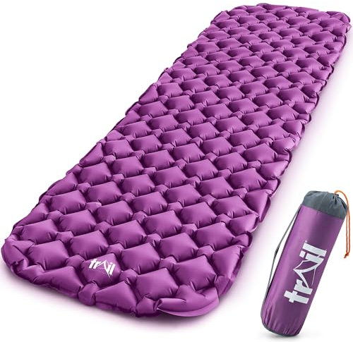 Lightweight Sleeping Mat, Ultra Light Inflatable Camping Pad, Outdoor Hiking Backpacking Festival Air Mattress, Waterproof TPU, 190cm x 56cm x 5.5cm, 520g (Purple)