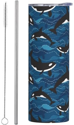 FUkker Travel Mug,20 Oz Stainless Steel Insulated Tumbler Coffee Cup Car Cup Travel Bottle,Ocean Orcas