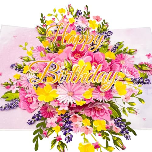 YianHien Biglietto Auguri Compleanno Pop Up, Romantico Fiori Rosa Ornamentale, Biglietto Regalo di Buon Compleanno con Busta, Perfetto Biglietto di Ringraziamento per Madre, Moglie, Fidanzata