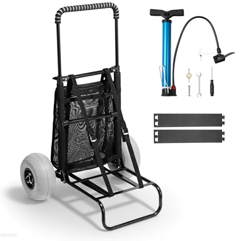 VEVOR Carrello da Spiaggia con Grandi Ruote per Sabbia, Portapacchi 510 x 370mm, Carrello Trasporto Pieghevole Ruote per Palloncini da 228,6mm, 74,8kg, Altezza 690-1140mm, per Spiaggia, Campeggio
