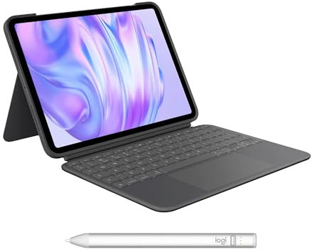 Logitech Combo Touch iPad Pro 11-inch (M4) Keyboard Case Crayon Digital Pencil (2018 and later), QWERTY UK English Layout - Grey