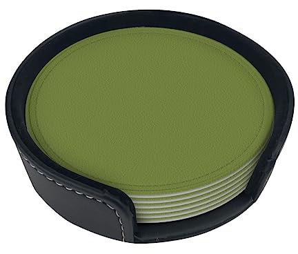 Lot de 6 dessous de verre ronds en cuir vert foncé pour protéger la table, convient pour diverses tasses, table de salle à manger en bois 9,9 cm