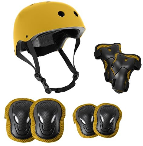 Niftii Kids Helmet with Pads - Adjustable Multi-Sport Complete Safety Gear for Cycling, Skateboarding & Scooting, Ideal for Boys & Girls Ages 3-15 Kids Bike Helmet Set, Yellow