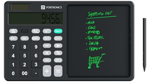 Portronics Ruffpad Calc 2 2 en 1 Calculatrice et bloc-notes LCD avec zone d'écriture de 14 cm, calculatrice numérique multifonctionnelle, stylet pour étudiants, cadeau d'anniversaire