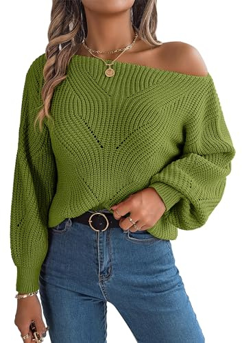 SEAUR Suéteres con Hombros Descubiertos para Mujer Jersey de Punto con Cuello Barco Sudadera de Manga Larga Jerséis Sexy Otoño/Invierno Color Sólido