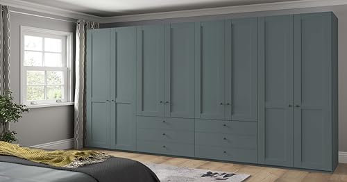 WIEMANN Drehtürenschrank mit 6 Schubkästen, Landhausstil Kleiderschrank 400cm breit, Salbeigrün, Höhe 216cm, Marlow