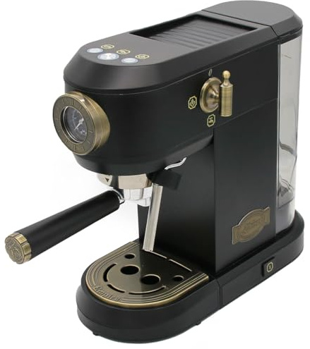 Kaiser Empire KA 2005 Retro Vintage Style Espresso Coffee Machine, Stainless Steel Leather Handle Portafilters, Removeable Drip Tray, 1.1L Water Tank (Black)