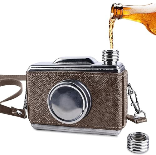 Petacas de Alcohol de Acero Inoxidable, Whisky Alcohol Petaca de 300ml/11oz, Petacas de Alcohol Personalizada, Petacas de Alcoho Mujer/Hombres, Para Senderismo, Escalada, Pesca, Camping (Marrón)