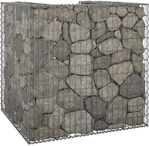 Sufrk Gabion pour poubelles en acier galvanisé 110 x 100 x 110 cm, gabion pour pierre en métal acier galvanisé avec couvercle de jardin extérieur, gabion métallique décoratif avec couvercle de jardin