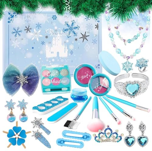 Adventskalender 2024 Mädchen Geschenk,Eisprinzessin Schminke Und Schmuck Adventskalender,Weihnachten Geschenk Für Mädchen, Adventskalender Mit Schmuck Kinderschminke Halskette Ring Haarschmuck