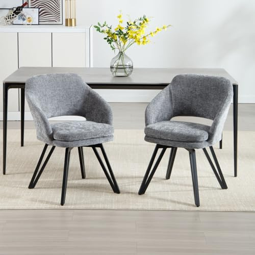 chairus 2PCS Chaises de Salle à Manger, Chaise Pivotante Moderne, Gris | Pieds en Métal Ajourés, Siège Pivotant, Coussin Rembourré, Tisse de Chenille, pour Salon, Chambre, Bureau
