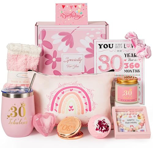 30th Birthday Gifts for Women,Happy 30th Pamper Gift Basket Ideas for Daughter, Cute Unique 30 Year Old Birthday Hampers Presents,Self Care Package for Her,Best Friend, wife,Sister, girlfriend,Aunt