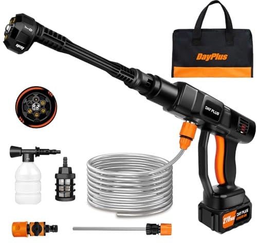 Portable Pressure Washer Cordless, Battery Pressure Washer with 45Bar/653 PSI, 3 Pressure Levels and Adjustable 0-180°Nozzle Cordless Power Washer, Lightweight Design for Watering, Floor Wash