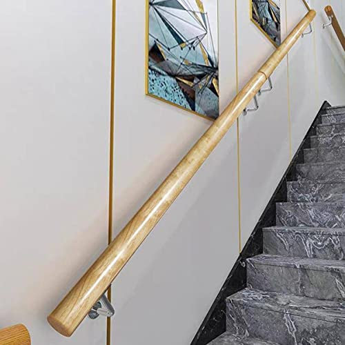 Holz il für Treppen rutschfest Sicherheitsgeländer Handschiene mit silbernen Wandhalterungen Innen Außentreppe il für ältere und kinder Komplett-Kit (280cm)