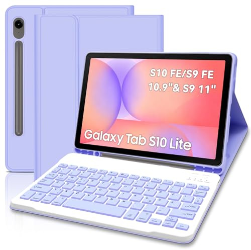 Lachesis Tastatur Hülle für Samsung Galaxy S10 Lite/S10 FE/S9 FE 10.9 Zoll/Tab S9 11 Zoll, Schutzhülle mit Pencil Halter QWERTZ Layout, Magnetisch Abnehmbarer