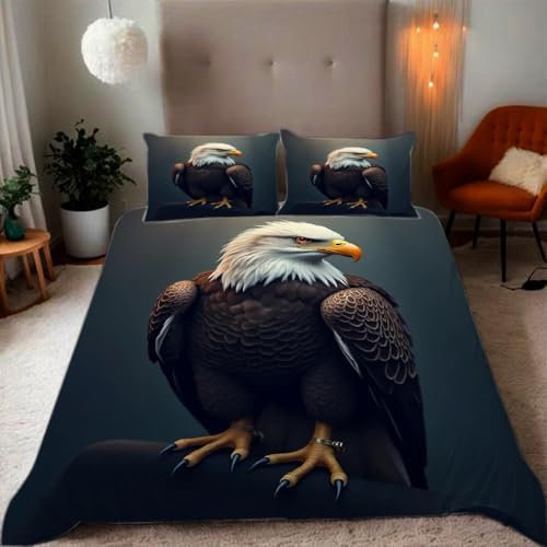 Zbeiba Bettwäsche 135x200 Adler Muster 3D Drucke geeignet für Teenager Kinder Bettwäsche-Set Mikrofaser Bettbezug Mit Reißverschluss Und 2 Kissenbezug (135x200+2 * 80x80,#2