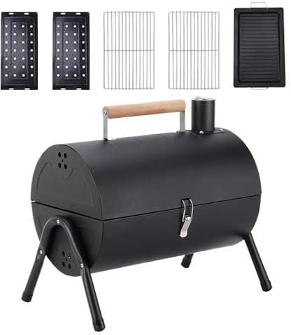 Barbacoa de Barril - Ahumador de Barbacoa con Asa | Barbacoa de Barril Ligera y Ventilada para Terraza, Jardín, Balcón, Camping, Patio y Picnic