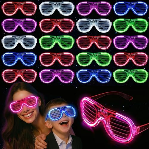 LovesTown 20 PCS LED Glasses, 6 Colors Light Up Glasses, Neon Accessories